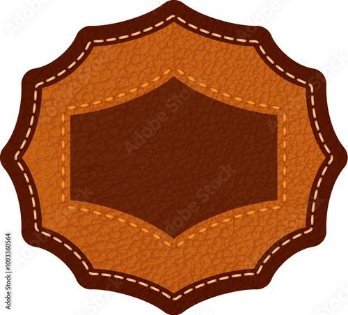 Leather label with grungy texture and seam. Brown lag element or sign, isolated for cloth design