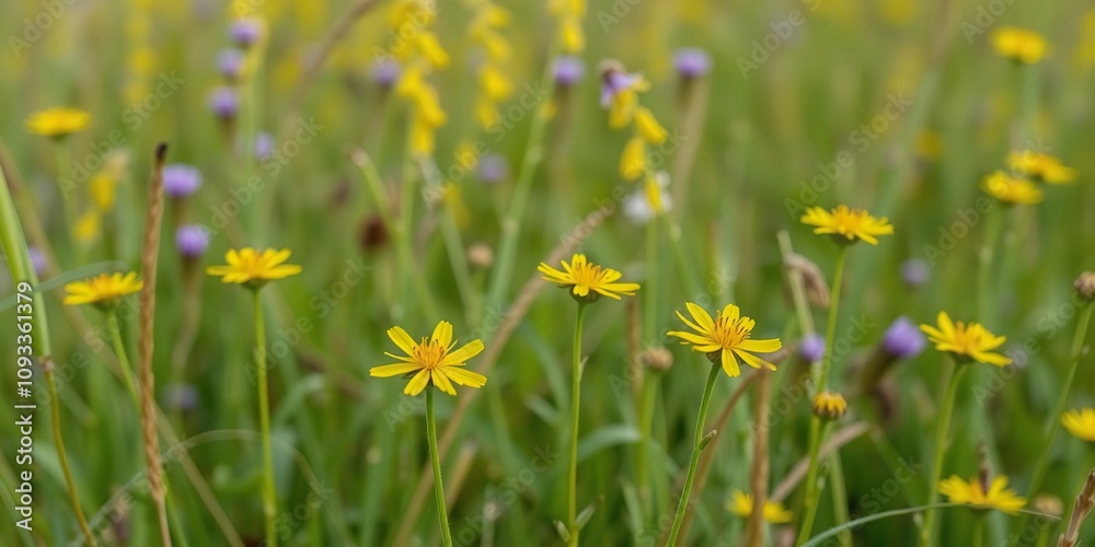Yellow flowers of Anthyllis vulneraria in a meadow, green grass, Kidney Bean flower