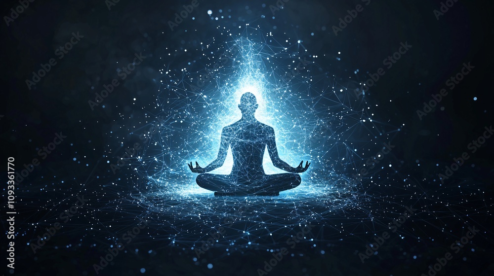 Serene Silhouette Meditator Illuminated by Cosmic Energy Serene Silhouette Meditator Illuminated by Cosmic Energy
