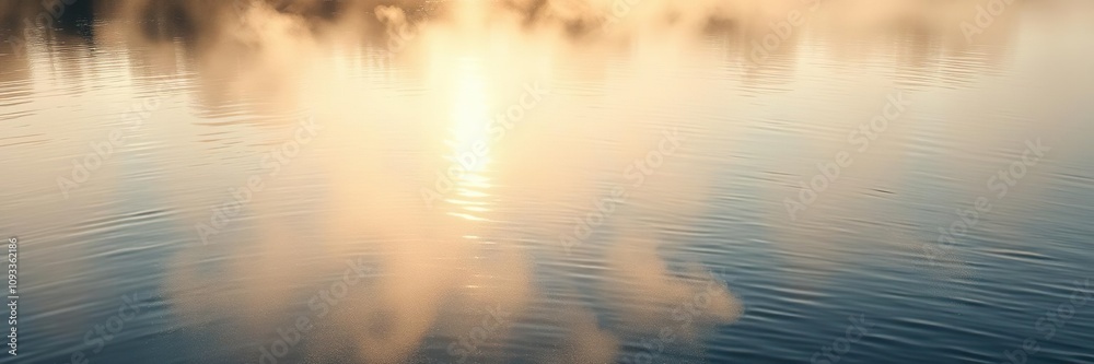 Shimmering iridescent mist rising from a crystal lake, glowing water, crystalline beauty Shimmering iridescent mist rising from a crystal lake, glowing water, crystalline beauty