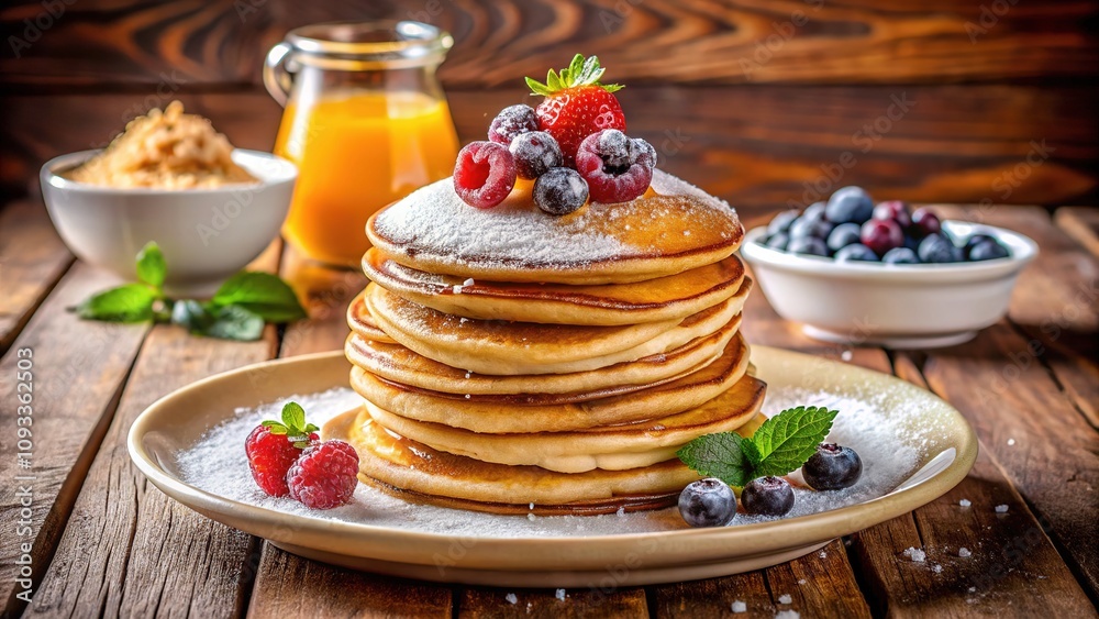 Experience the joy of fluffy, stacked pancakes for breakfast. Experience the joy of fluffy, stacked pancakes for breakfast.