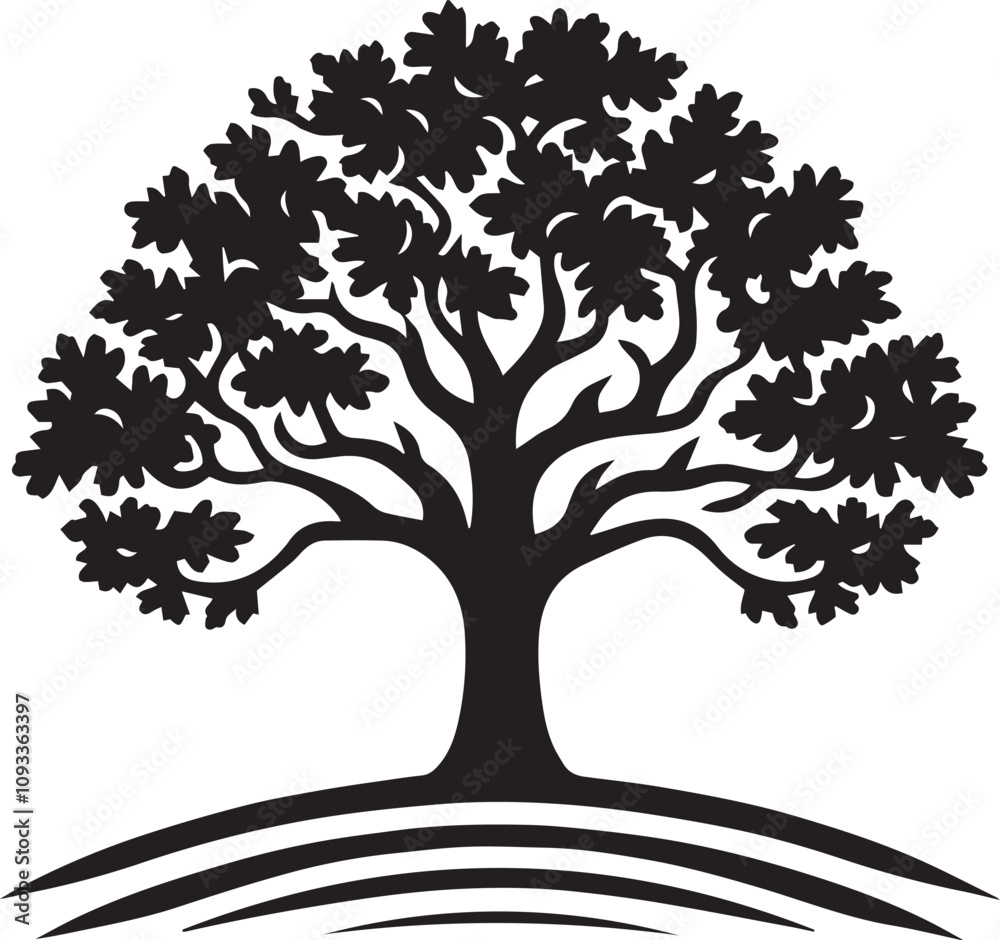 oak tree silhouette vector design for logo icon