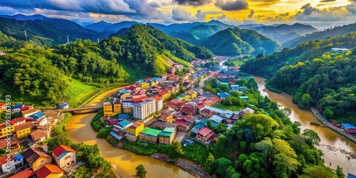 Exploring Sungai Lembing's urban landscape through captivating aerial photography.