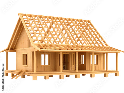 Wooden house under construction.  New home framing.