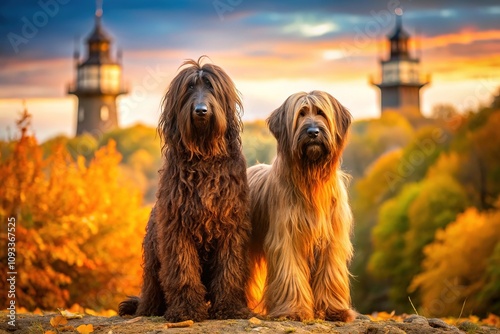 Golden autumn hues meet the elegance of Briard dogs in minimalist portraits at Lighthouse Tokarevskaya. photo