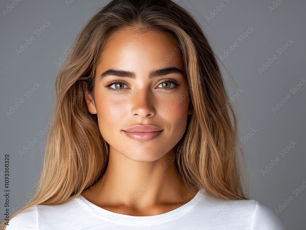 A woman with long blonde hair wearing a white shirt A woman with long blonde hair wearing a white shirt