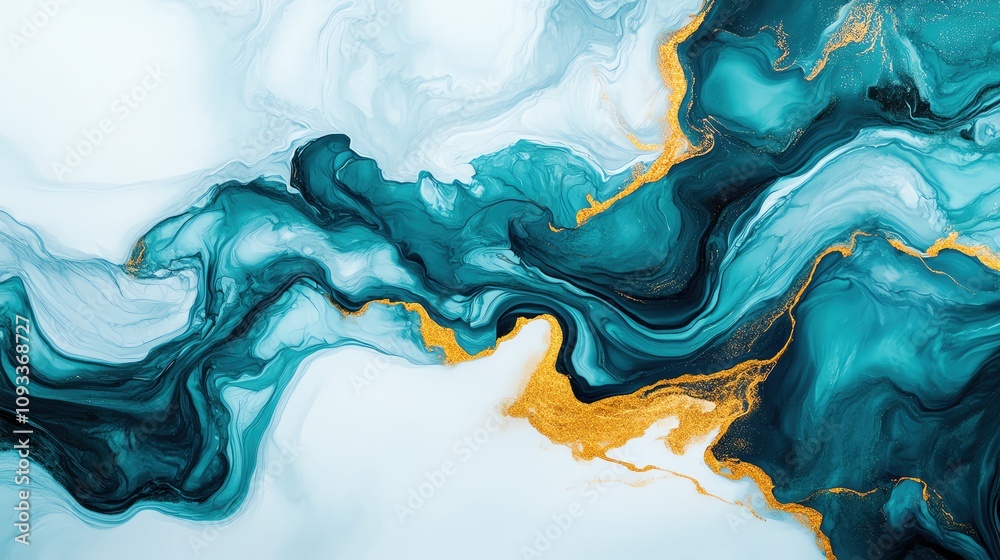 Fototapeta premium A stunning abstract marbled design featuring rich teal and vibrant gold tones.