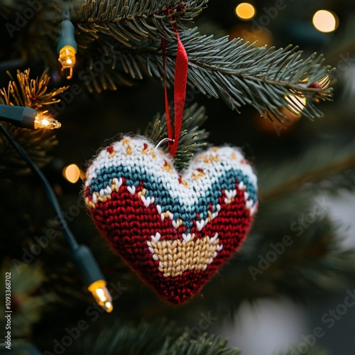 Knitted heart on Christmas New Year  tree decor season holiday festive picture   photo