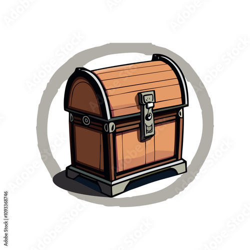 Cartoon Wooden Treasure Chest with Metal Lock