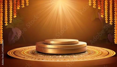 Golden Podium Stage for Navratri Festival Festive Background photo