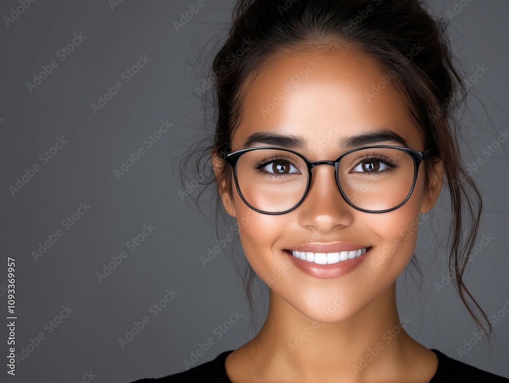 A woman wearing a black shirt and glasses A woman wearing a black shirt and glasses