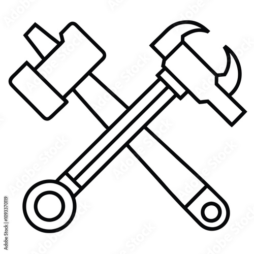 Tools wrenches, hammers line art vector illustration