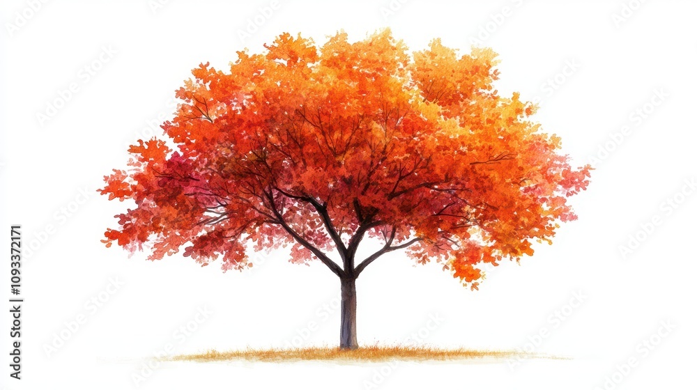 A vibrant orange tree stands alone against a white background, showcasing stunning autumn foliage and a serene natural beauty. A vibrant orange tree stands alone against a white background, showcasing stunning autumn foliage and a serene natural beauty.