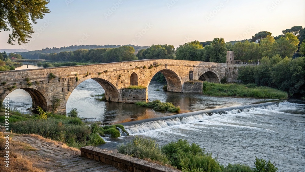 Ancient stone bridge over a serene river, nature scenery, stone bridge, rustic bridges, rural bridge, rural roads Ancient stone bridge over a serene river, nature scenery, stone bridge, rustic bridges, rural bridge, rural roads