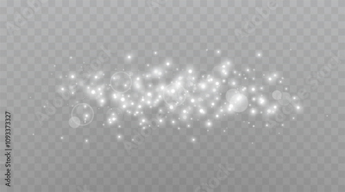 Silver glittering dots, particles, stars magic sparks. Glow flare light effect. White luminous points. Vector particles on transparent background.