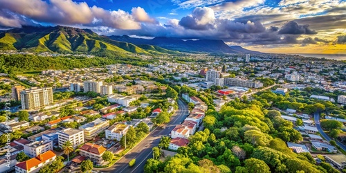 La Réunion's Saint-Denis: Aerial panorama reveals a dramatic landscape.