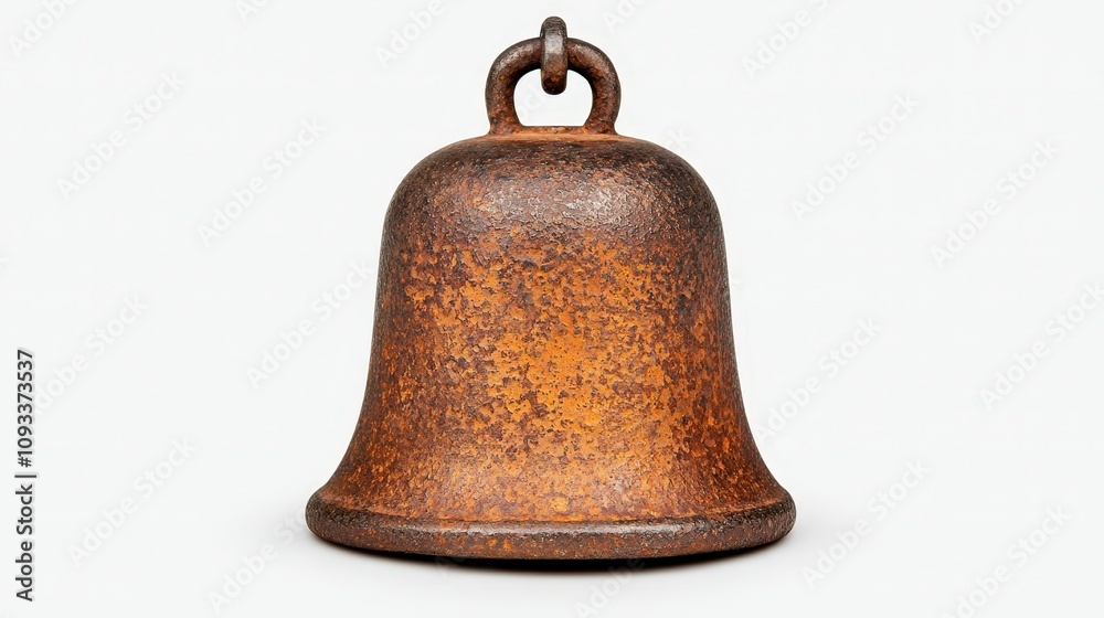 Rusty antique bell with a metal loop isolated on white background. Rusty antique bell with a metal loop isolated on white background.