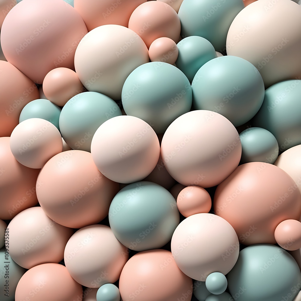 Digital artwork of smooth, spherical shapes in pastel shades of pink, blue, and white, arranged in a seamless overlapping pattern, evoking calm and balance. Digital artwork of smooth, spherical shapes in pastel shades of pink, blue, and white, arranged in a seamless overlapping pattern, evoking calm and balance.