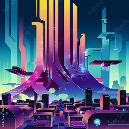 a colorful city with a city in the background.