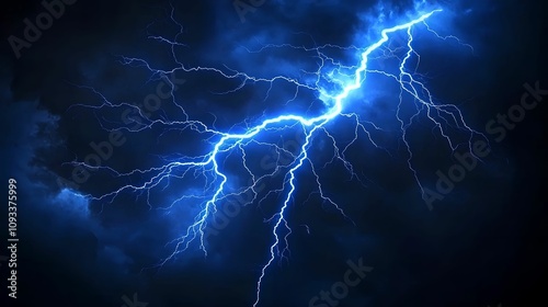 Striking Blue Lightning Bolt in Dark Sky, electric, glow, storm, power