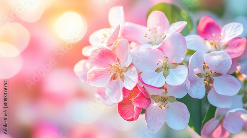 Delicate Pink Blossoms Blooming in Spring Sunlight