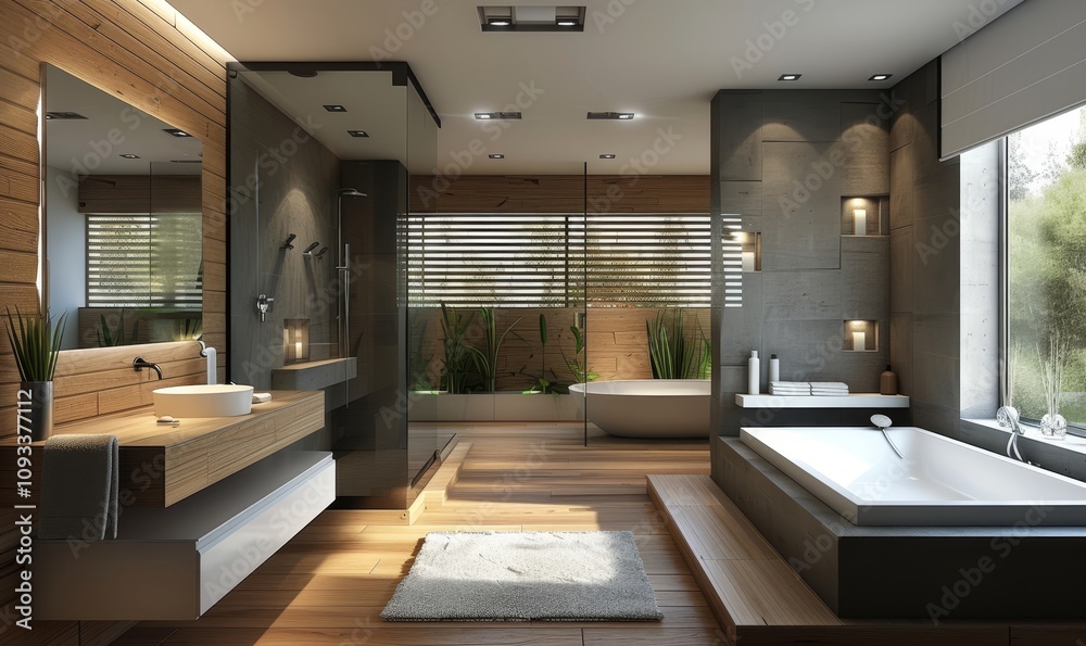 modern bathroom in a modern house, Generative AI modern bathroom in a modern house, Generative AI