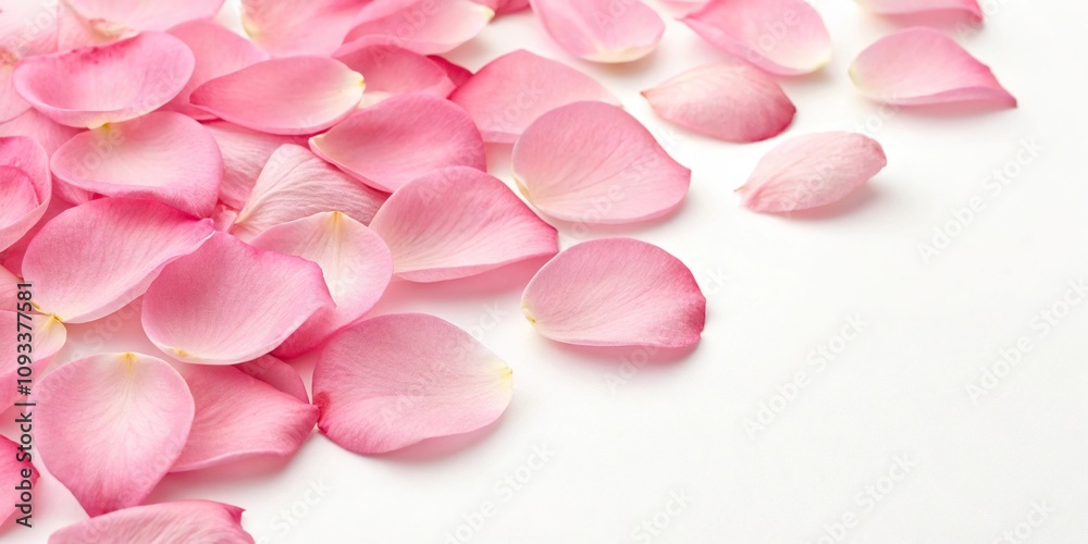 Obraz premium Close-up of individual pink rose petals against a white background, flower texture, nature observation, botanical study, detailed observation