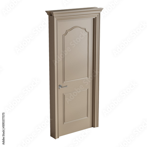 A door with a gold trim and a silver handle