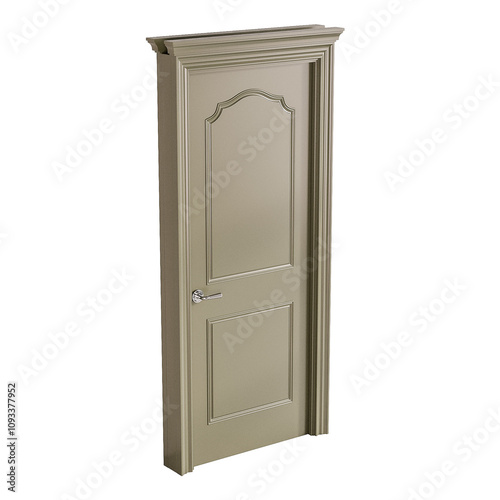 A door with a gold trim and a silver handle