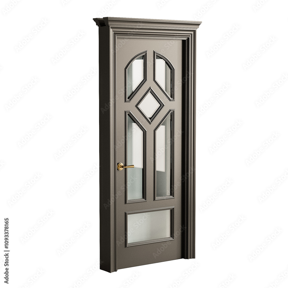A door with a gold handle and a gold knob
