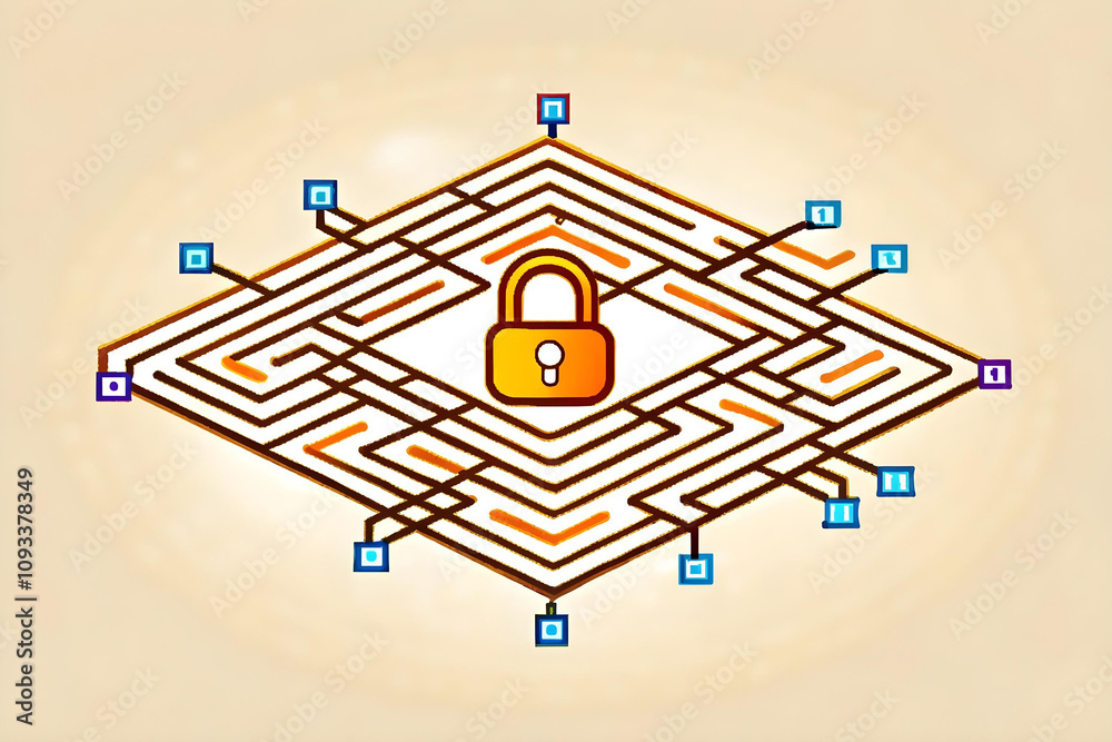Fototapeta premium Digital Network Protection with lock illustration