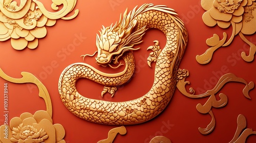 Chinese New Year 2025, Year of the Snake. Vector illustration with gold paper cut art and craft style on a colored background. Chinese characters mean Happy New Year of the Snake. 