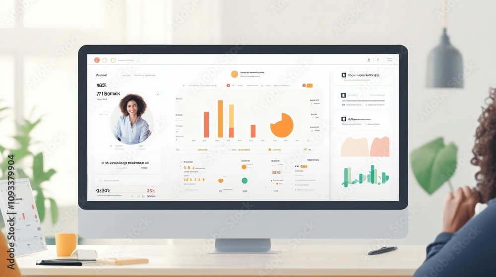 modern workspace featuring computer displaying interactive business analytics modern workspace featuring computer displaying interactive business analytics