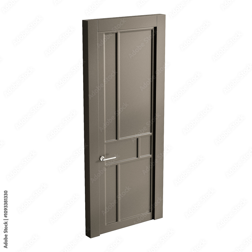 A door with a silver handle and a silver knob A door with a silver handle and a silver knob