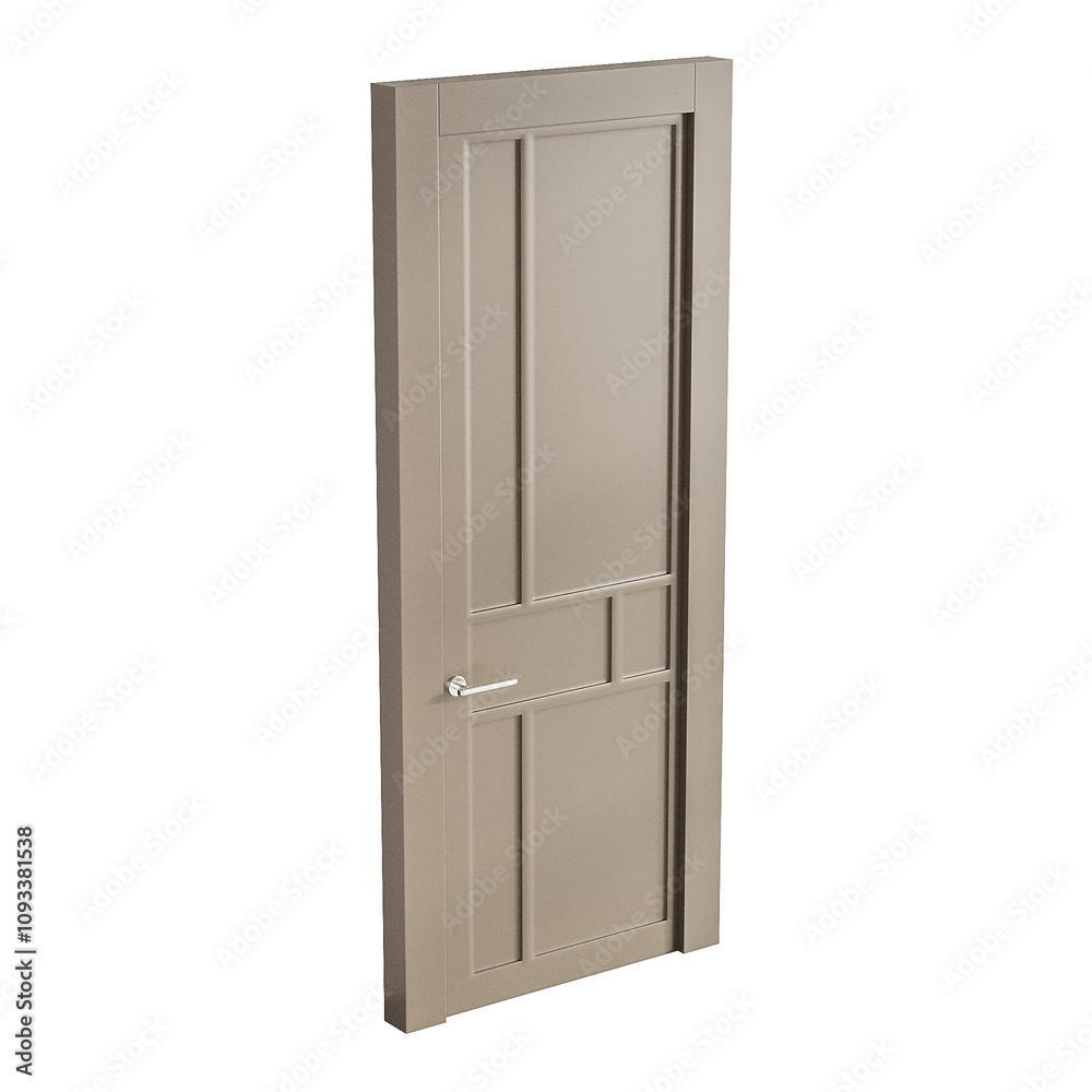 A door with a silver handle and a silver knob A door with a silver handle and a silver knob