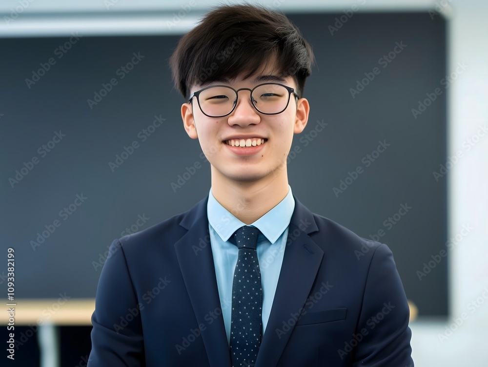Young male student learning in school. Boy in the class Young male student learning in school. Boy in the class