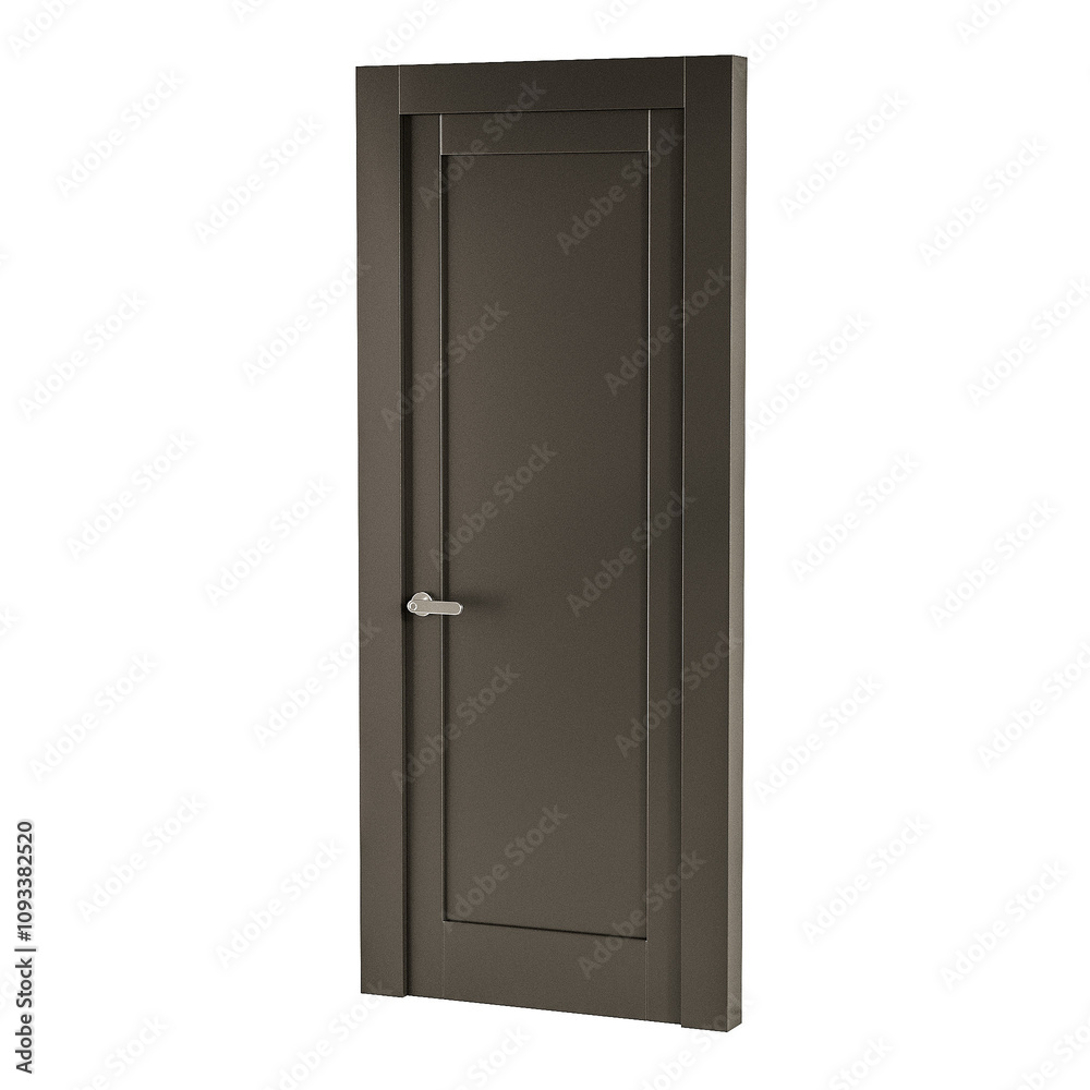 A door with a silver handle and a silver knob A door with a silver handle and a silver knob