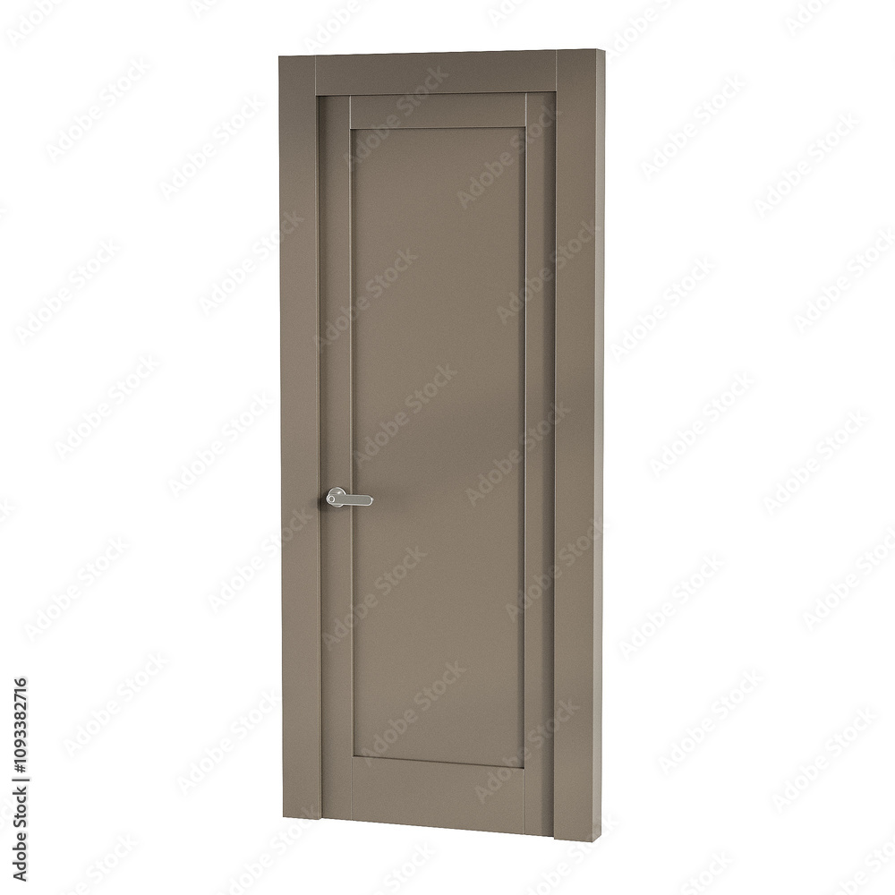 A door with a silver handle and a silver knob A door with a silver handle and a silver knob
