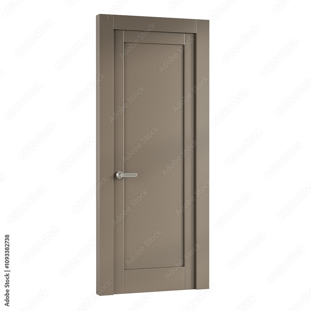 A door with a silver handle and a silver knob A door with a silver handle and a silver knob