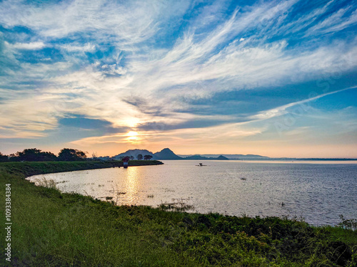 sunset over the lake