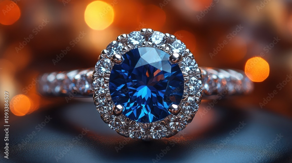 A stunning blue gemstone ring surrounded by sparkling diamonds, showcasing elegance and luxury. A stunning blue gemstone ring surrounded by sparkling diamonds, showcasing elegance and luxury.