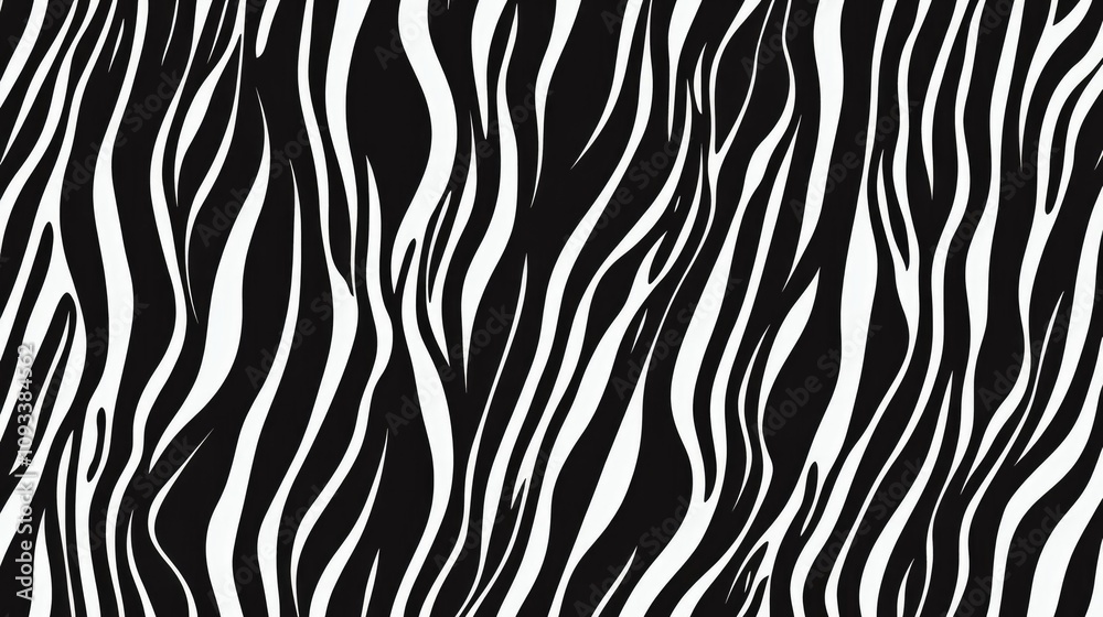 Abstract Organic Pattern with White Lines on Black Background, Wavy Zebra Stripes Abstract Organic Pattern with White Lines on Black Background, Wavy Zebra Stripes