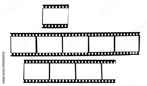 vintage 35 mm  format camera film strip,empty frames for pictures,flat lay. Comeback of analog film photography concept, isolated transparent background.free copy space