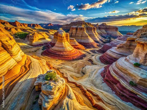 San Rafael Swell, Utah.  AI photo of eroded Little Wild Horse Canyon cliffs. photo