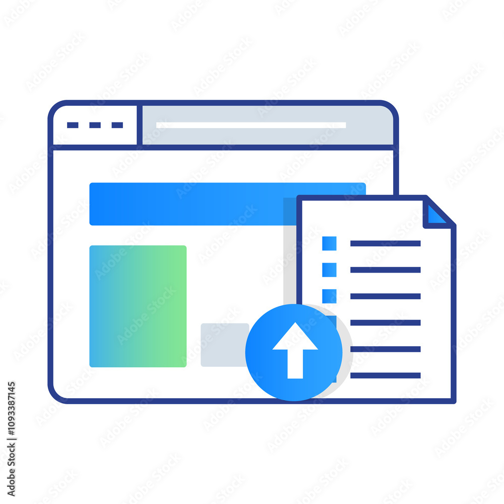 Listing Submitted Icon – Web Page with Upload Symbol, Representing Successful Submission of Listings Listing Submitted Icon – Web Page with Upload Symbol, Representing Successful Submission of Listings
