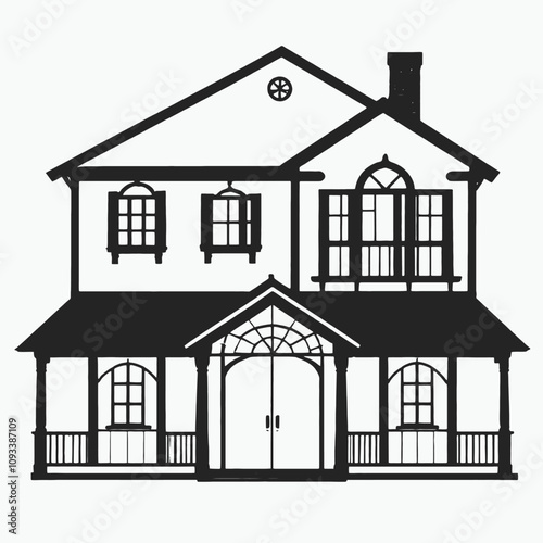 a black silhouette of A two-story house