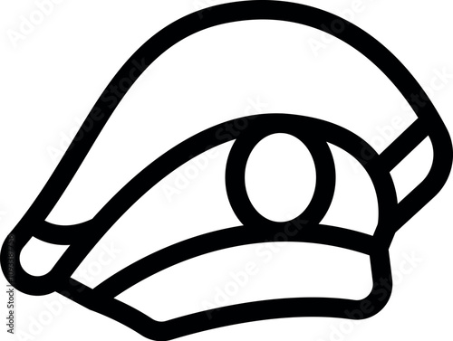 Simple black and white line art vector icon of a side cap, forage cap, patrol cap, or military peaked cap, representing army uniform headwear