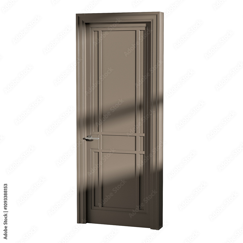A door with a silver handle and a silver knob A door with a silver handle and a silver knob