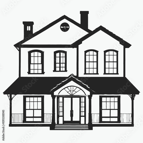 a black silhouette of A two-story house