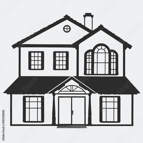 a black silhouette of A two-story house